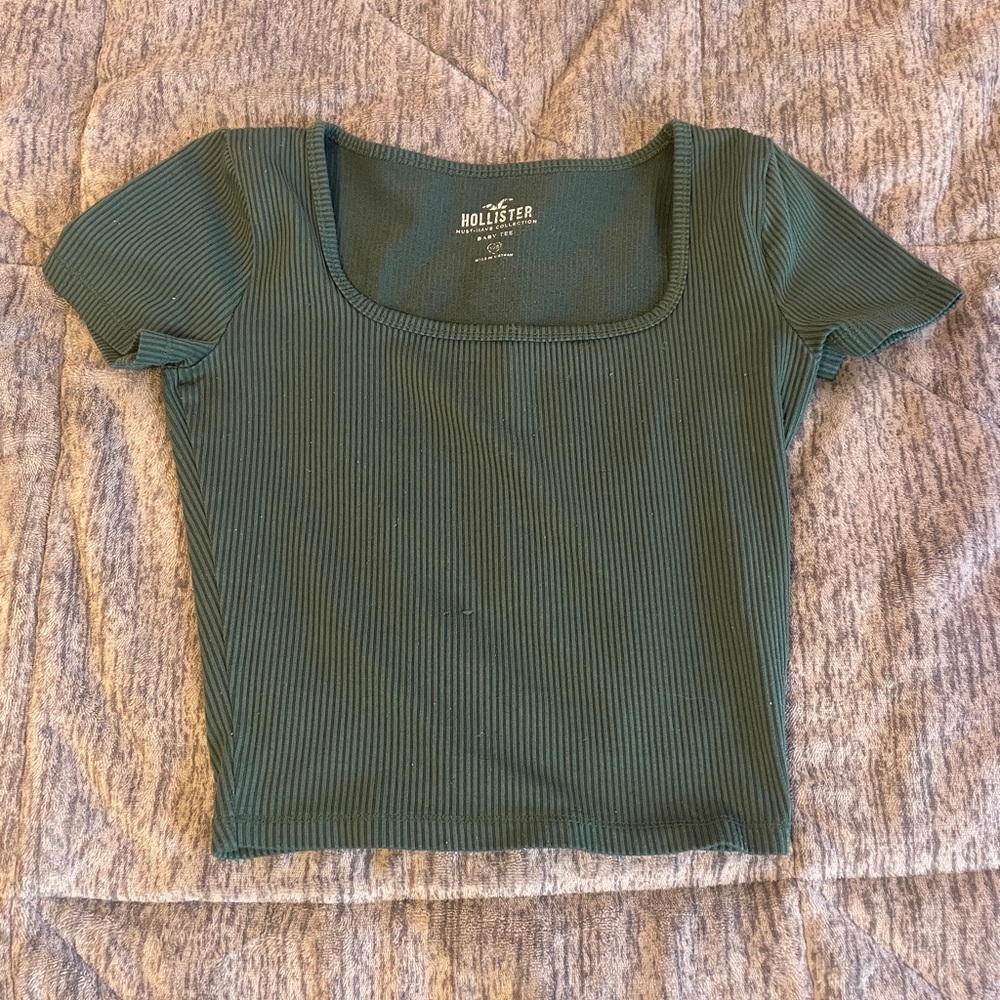 Hollister Green Ribbed Crop T-Shirt